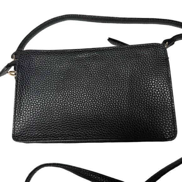 Kenneth Cole Reaction Black Pebbled Faux Leather Crossbody Bag Wristlet Wallet - Picture 8 of 11